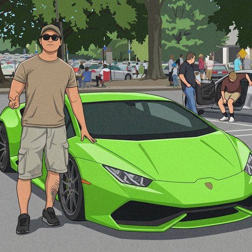 Wen Lambo — green Lamborghini launch art